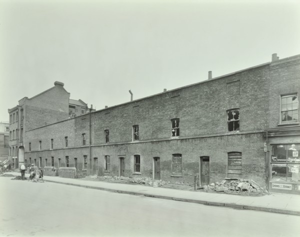 Row of derelict houses, Hackney, London, August 1937. Artist: Unknown.