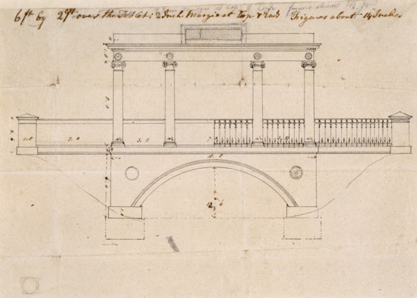 Architectural elevation of the Tea House Bridge at Audley End House, Saffron Walden, Essex, c1783