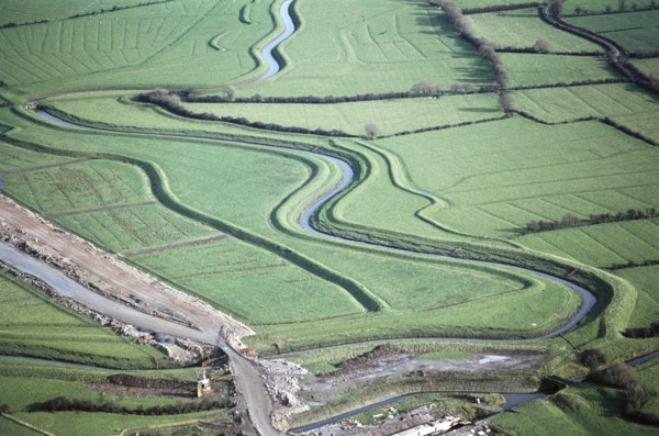 Flood defences alongside the Congresbury Yeo River, Phipps Bridge, North Somerset, 1970 Artist