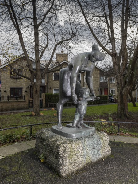 The Lesson', sculpture by Franta Belsky, Bethnal Green, London, 2015