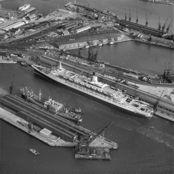 The liner 'QE2' docked at Southampton, Hampshire, 1969
