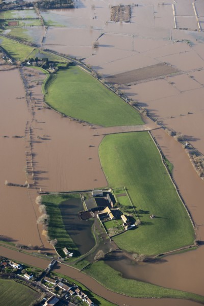 Aerial view of flooding around Athelney Hill, Somerset Levels, January, 2014