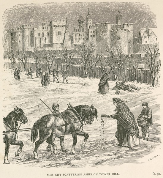 Miss Rist scattering ashes on Tower Hill', London, c1840