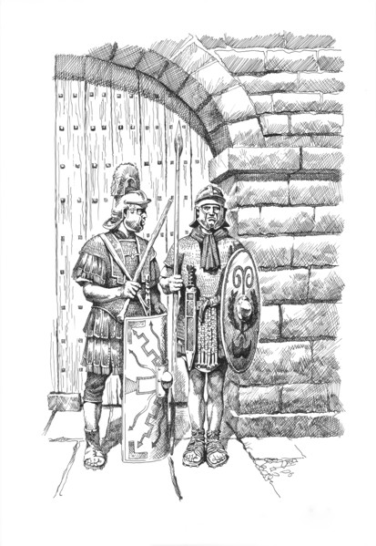 Roman soldiers on sentry duty on Hadrian's Wall, c1985-c2000