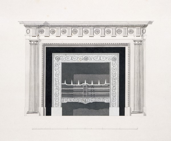 Fireplace in the library, Audley End House, Saffron Walden, Essex, late 18th century