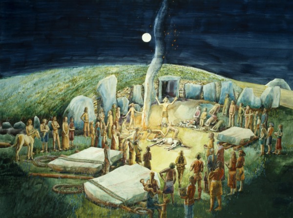 Neolithic ceremony at West Kennet Long Barrow, Wilshire, c1985-c2012