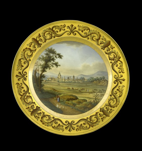 Dessert plate depicting the battlefield of Vitoria, Spain, 1810s