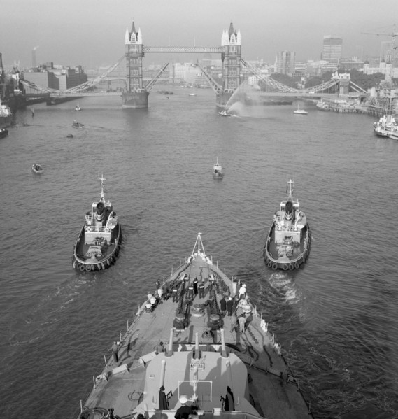 HMS 'Belfast' and Tower Bridge, London, 1971