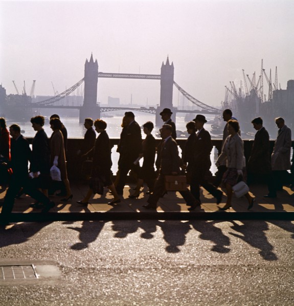 Pedestrians on London Bridge, London, 1960s