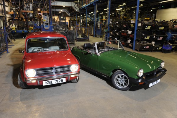 Austin Mini 1275 GT 1980 and MG Midget 1979. Artist: Simon Clay.