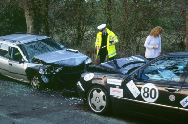 Head on Collision on country road. Artist: Unknown.
