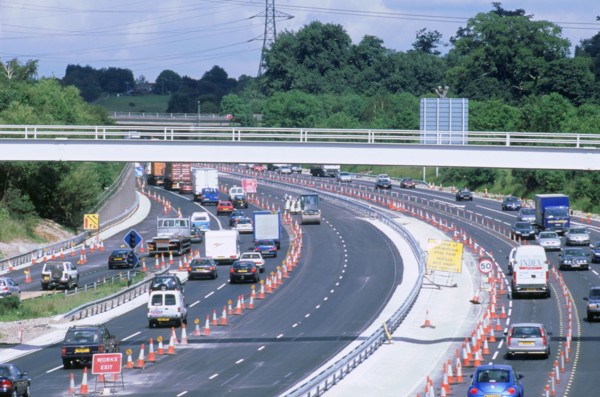 Contraflow system on M27 motorway. Artist: Unknown.