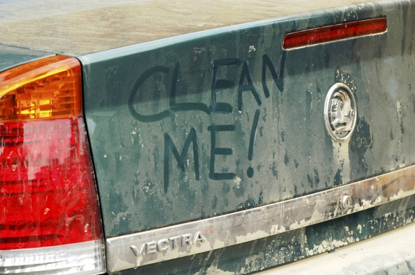 Graffiti on dirty Vauxhall Vectra 2003. Artist: Unknown.