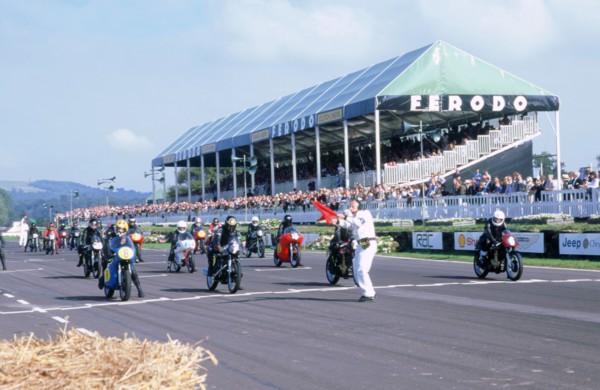 Goodwood revival meeting. Motorcycle race starting grid. Artist: Unknown.