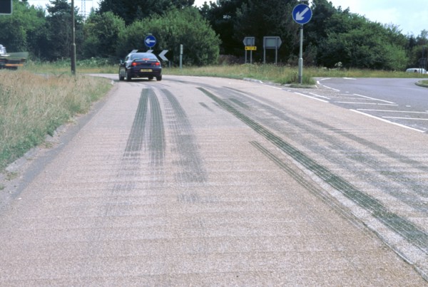 Tyre skidmarks on road surface. Artist: Unknown.