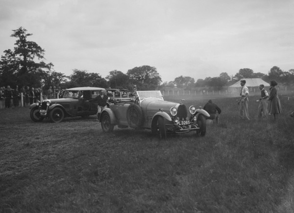 Bugatti Type 44 and Alvis FWD taking part in the Bugatti Owners Club gymkhana, 5 July 1931. Artist: Bill Brunell.