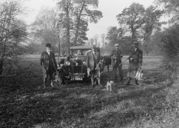 Shooting party with a 1928 Talbot 14/45. Artist: Bill Brunell.