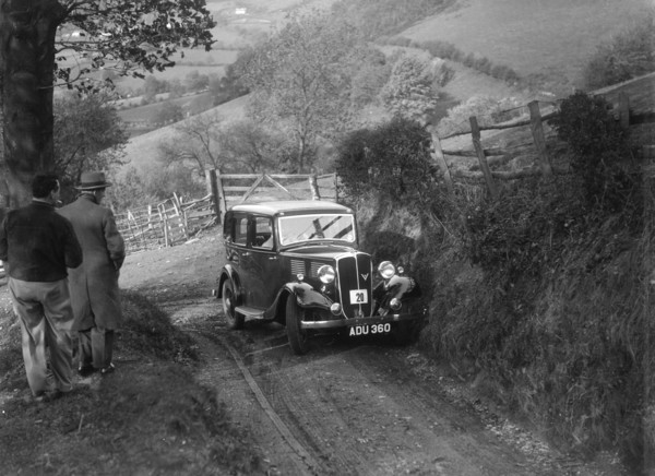 1934 Standard Ten taking part in a Standard Car Owners Club trial. Artist: Bill Brunell.