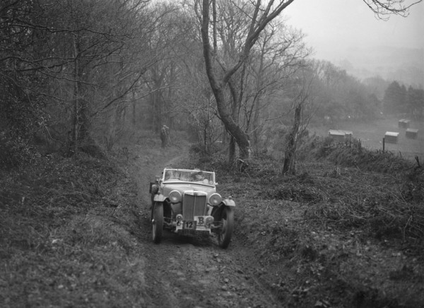 1936 MG TA taking part in a motoring trial, late 1930s. Artist: Bill Brunell.