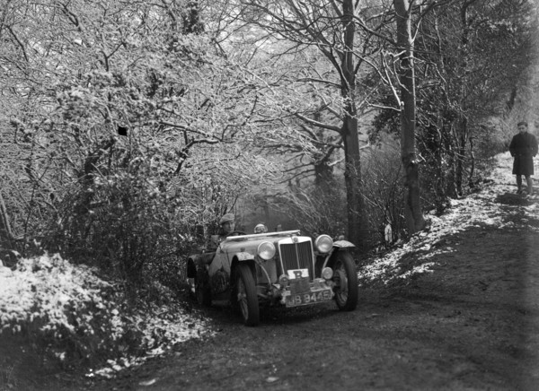 1936 MG TA taking part in a motoring trial, late 1930s. Artist: Bill Brunell.