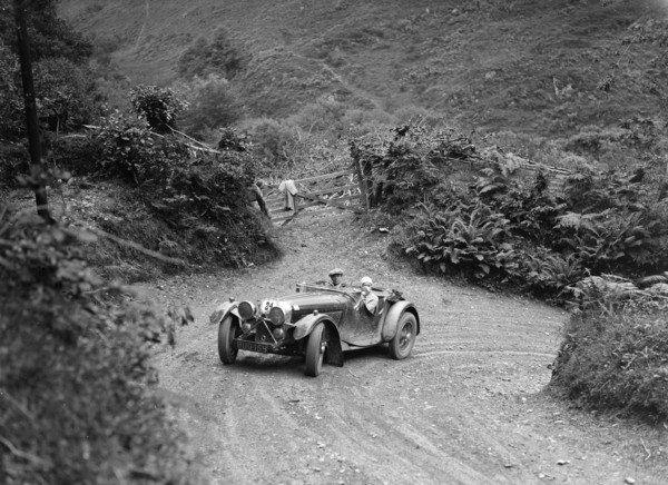 1935 Jaguar SS 90 2-seater taking part in a motoring trial, late 1930s. Artist: Bill Brunell.