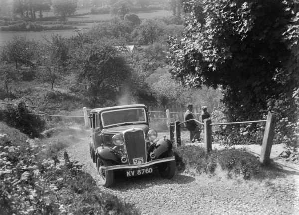 1934 Singer saloon taking part in a West Hants Light Car Club Trial, Ibberton Hill, Dorset, 1930s. Artist: Bill Brunell.