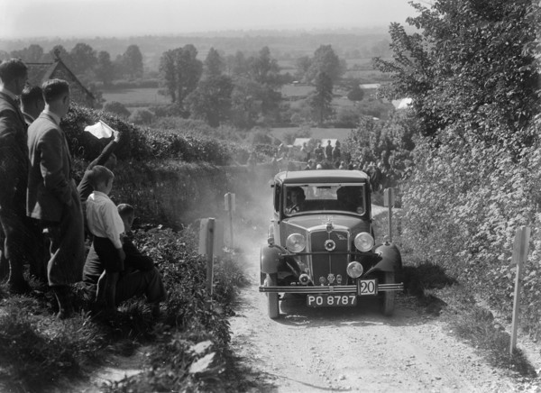 1934 Morris Ten taking part in a West Hants Light Car Club Trial, Ibberton Hill, Dorset, 1930s. Artist: Bill Brunell.