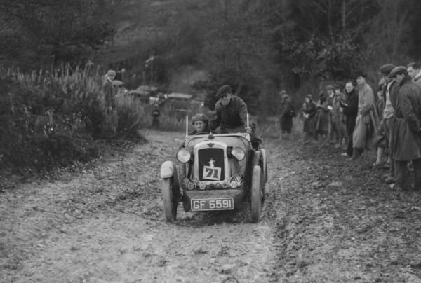 Austin 7 Boyd Carpenter 2-seater sports of E Stockvis taking part in the Inter-Varsity Trial, 1930. Artist: Bill Brunell.