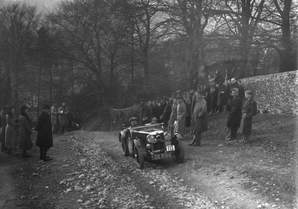 MG J2 of WH Haden climbing Nailsworth Ladder, Sunbac Colmore Trial, Gloucestershire, 1934. Artist: Bill Brunell.