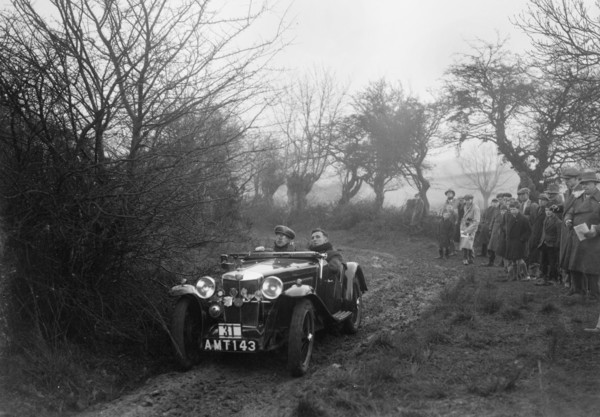 MG J2 of E Dimond at the Sunbac Colmore Trial, near Winchcombe, Gloucestershire, 1934. Artist: Bill Brunell.