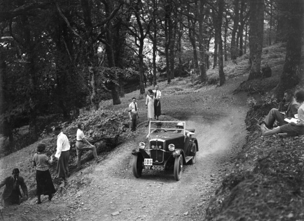 Morris Minor taking part in the B&HMC Brighton-Beer Trial, Fingle Bridge Hill, Devon, 1934. Artist: Bill Brunell.