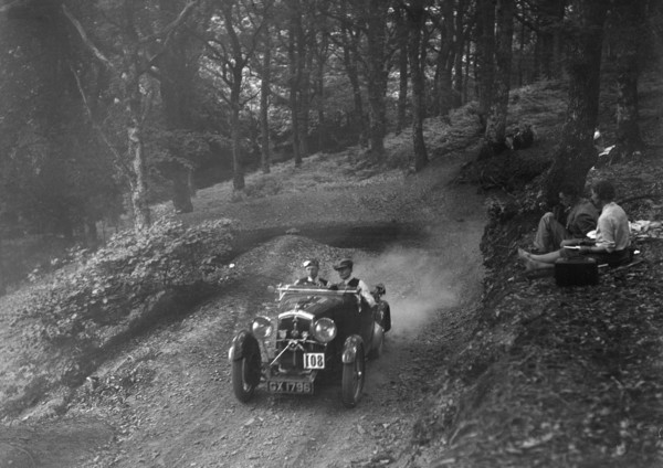 Wolseley Hornet of WAV Davis, B&HMC Brighton-Beer Trial, Fingle Bridge Hill, Devon, 1934. Artist: Bill Brunell.