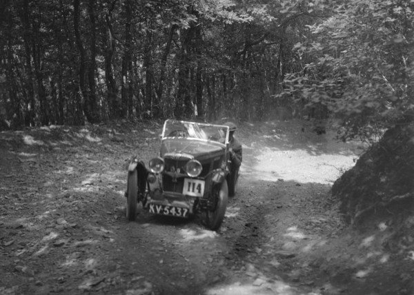 MG J2 competing in the Brighton & Hove Motor Club Brighton-Beer Trial, 1934. Artist: Bill Brunell.