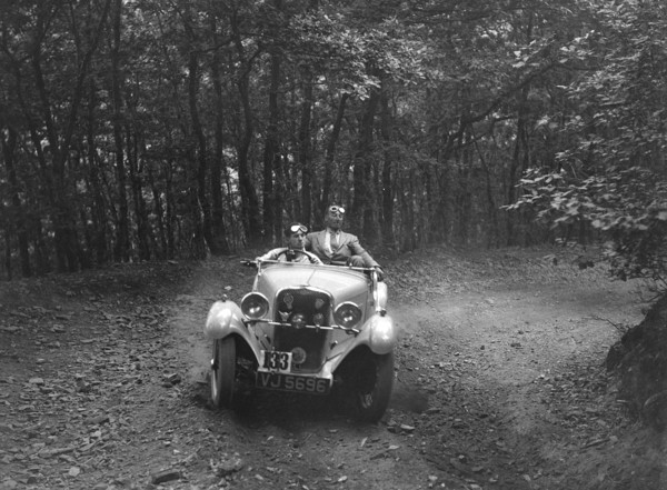 Singer competing in the B&HMC Brighton-Beer Trial, Fingle Bridge Hill, Devon, 1934. Artist: Bill Brunell.