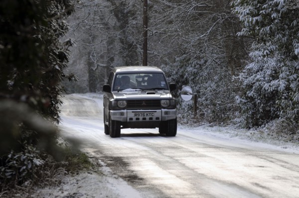 1997 Mitsubishi Shogun on icy road Artist: Unknown.