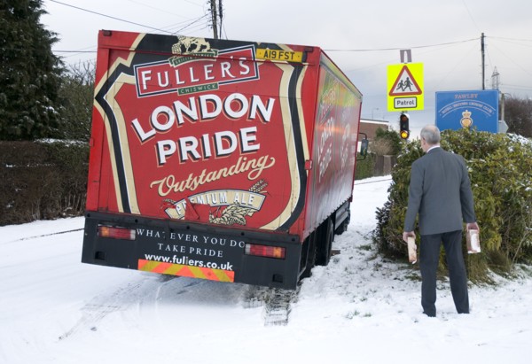 London Pride Brewery lorry stuck in snow 2009 Artist: Unknown.