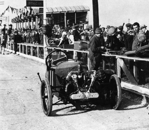 Morgan Anzani engine, Douglas Hawkes at Brooklands 1922 Artist: Unknown.