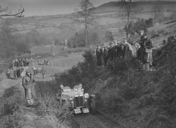 MG PB of K Scales competing in the MG Car Club Midland Centre Trial, 1938. Artist: Bill Brunell.