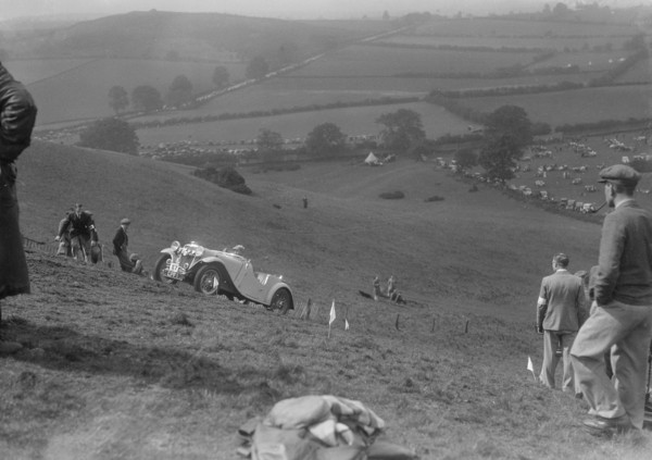 Singer 2-seater sports competing in the MG Car Club Rushmere Hillclimb, Shropshire, 1935. Artist: Bill Brunell.