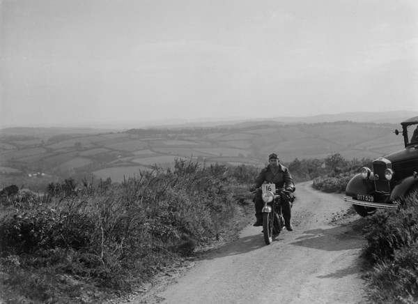 505 cc AJS of J Harper competing in the MCC Torquay Rally, 1938. Artist: Bill Brunell.