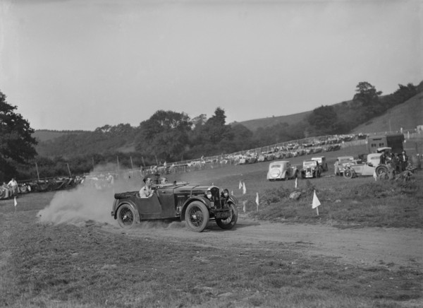 Wolseley Hornet McEvoy Special competing in the MG Car Club Rushmere Hillclimb, Shropshire, 1935. Artist: Bill Brunell.