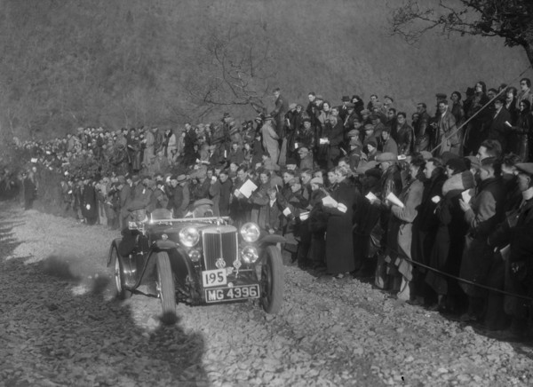 MG PB of FCN Day competing in the MCC Lands End Trial, Beggars Roost, Devon, 1936. Artist: Bill Brunell.