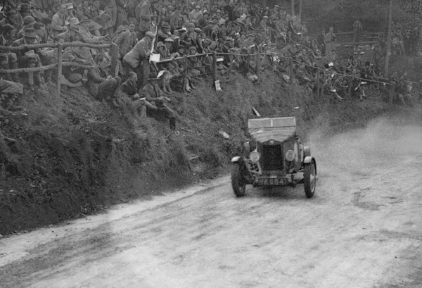 Lea-Francis Hyper competing in the Shelsley Walsh Amateur Hillclimb, Worcestershire, 1929. Artist: Bill Brunell.