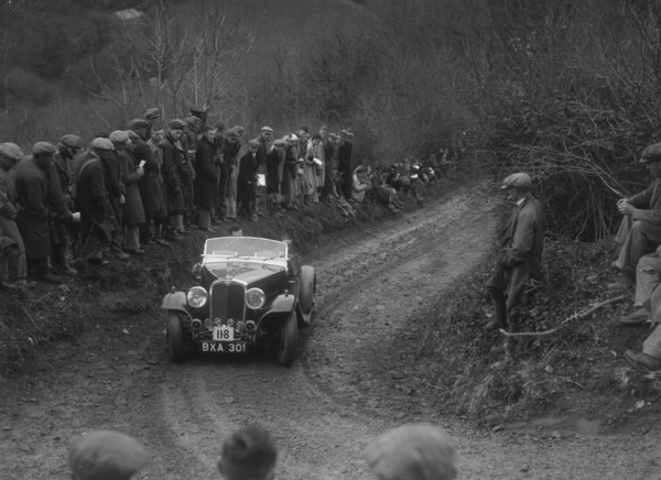 Triumph of HF Burt competing in the MCC Lands End Trial, 1935. Artist: Bill Brunell.
