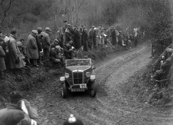 Morris Minor open 2-seater of HH Porter-Hargreaves competing in the MCC Lands End Trial, 1935. Artist: Bill Brunell.