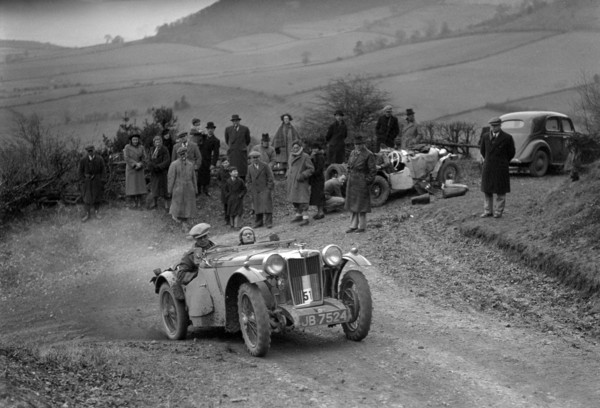 MG PB of EJ Haesendonck of the Cream Cracker Team at the MG Car Club Midland Centre Trial, 1938. Artist: Bill Brunell.