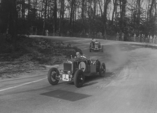 Two Frazer-Nash cars racing at Donington Park, Leicestershire, 1930s. Artist: Bill Brunell.