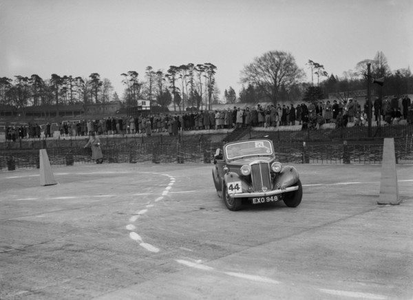Talbot saloon competing in the JCC Rally, Brooklands, Surrey, 1939. Artist: Bill Brunell.