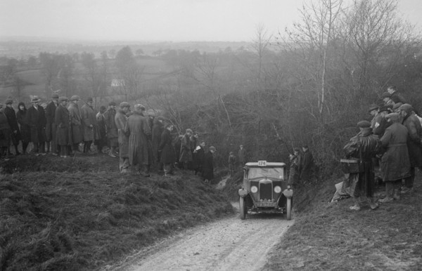Riley of BG Marriott competing in the MCC Exeter Trial, Ibberton Hill, Dorset, 1930. Artist: Bill Brunell.