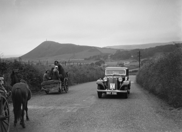 Armstrong-Siddeley saloon of FN Morgan competing in the South Wales Auto Club Welsh Rally, 1937 Artist: Bill Brunell.